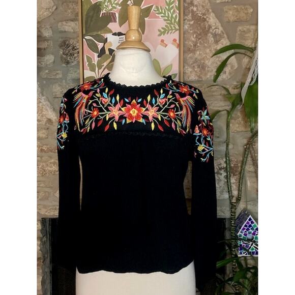 Black Floral Embroidered Blouse - Starrs on Mercer - Size S - Picture 2 of 8